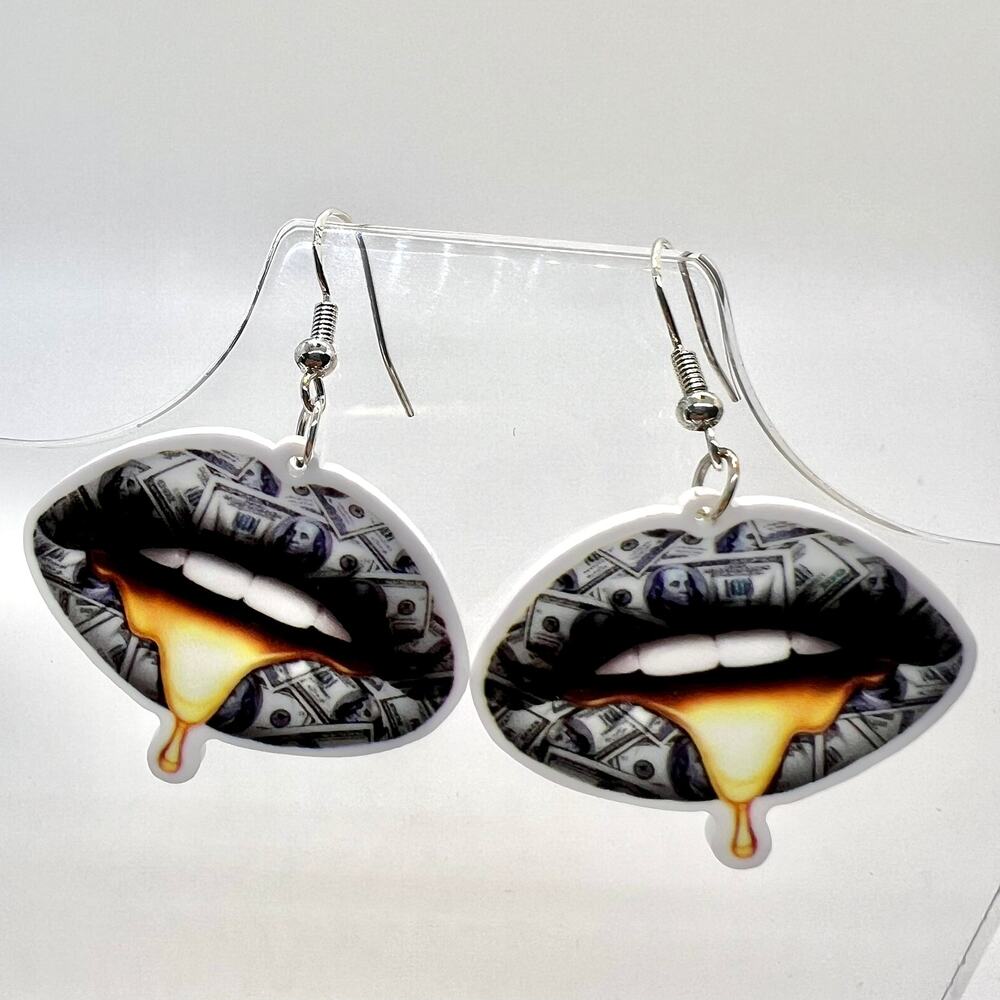 Lip Earrings - Money Earrings - Gold Earrings - Party Earring - Club Accessories